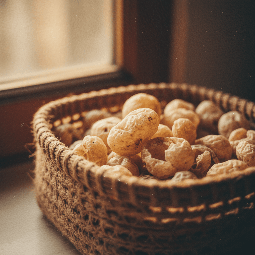 Dried Soap nuts in woven basket